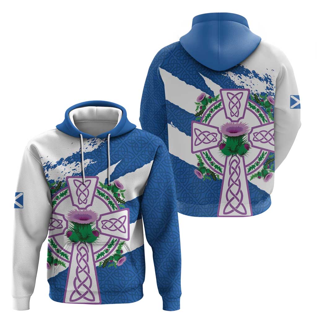 Scotland Celtic Cross Hoodie Thistle Flowers LT18