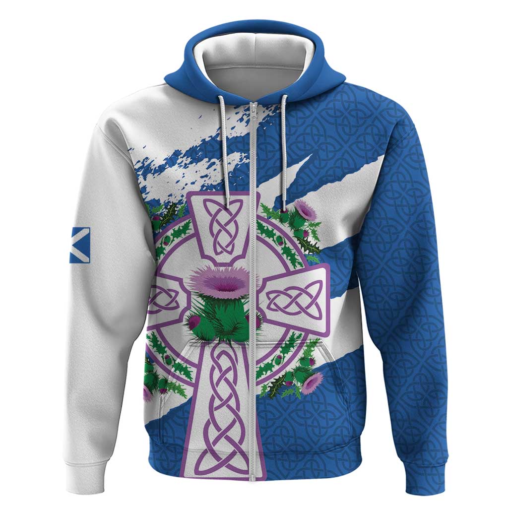 Scotland Celtic Cross Hoodie Thistle Flowers LT18