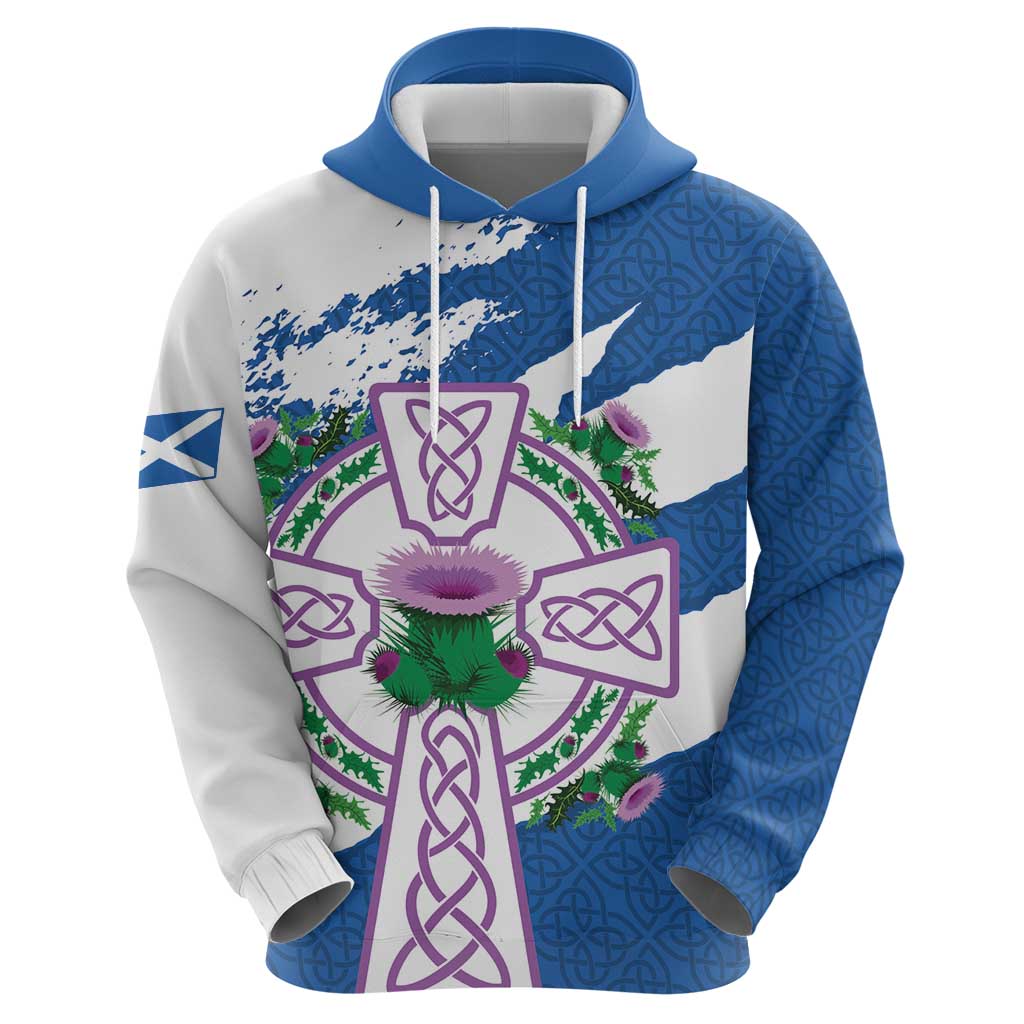 Scotland Celtic Cross Hoodie Thistle Flowers LT18