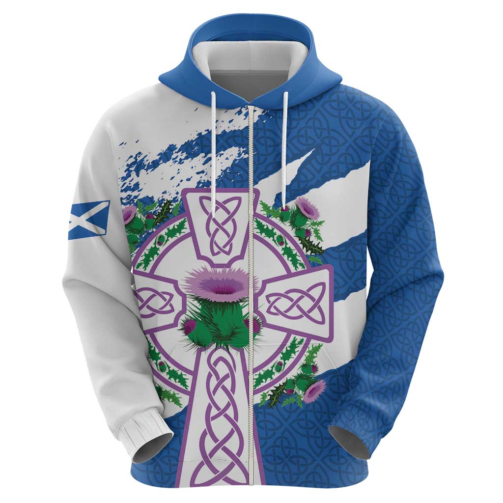Scotland Celtic Cross Hoodie Thistle Flowers LT18