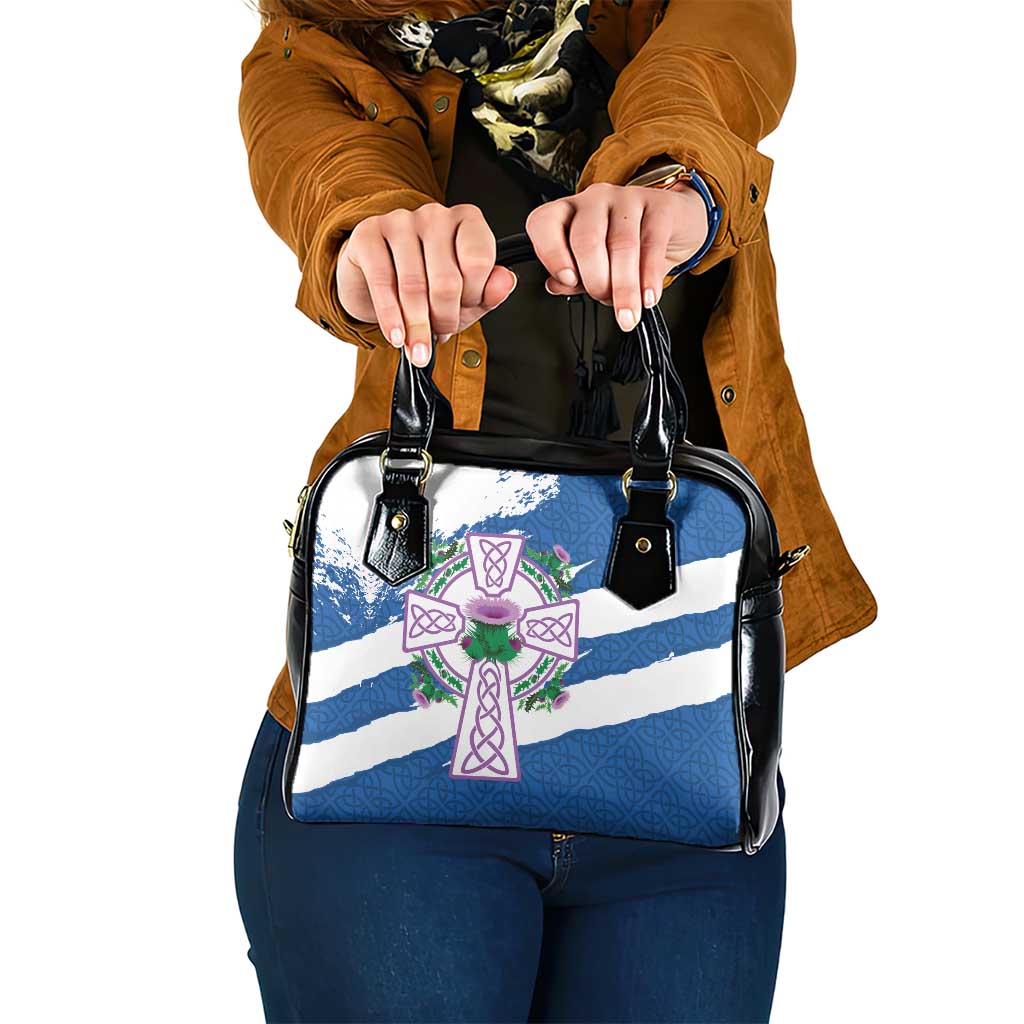 Scotland Celtic Cross Shoulder Handbag Thistle Flowers LT18