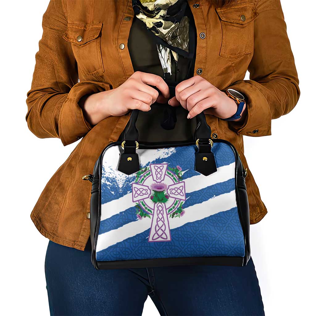 Scotland Celtic Cross Shoulder Handbag Thistle Flowers LT18