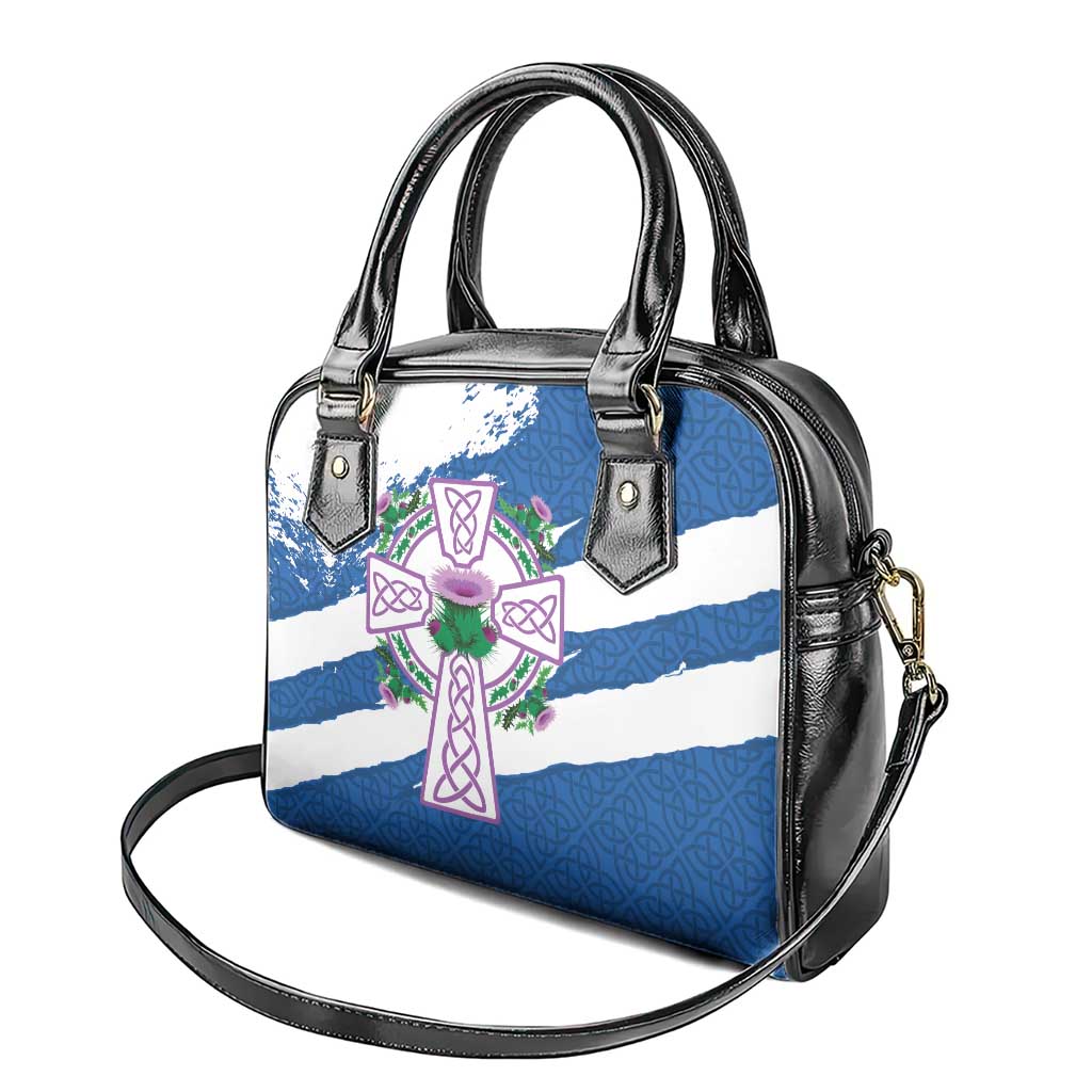 Scotland Celtic Cross Shoulder Handbag Thistle Flowers LT18