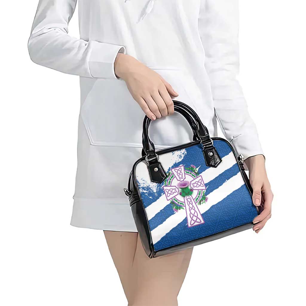Scotland Celtic Cross Shoulder Handbag Thistle Flowers LT18