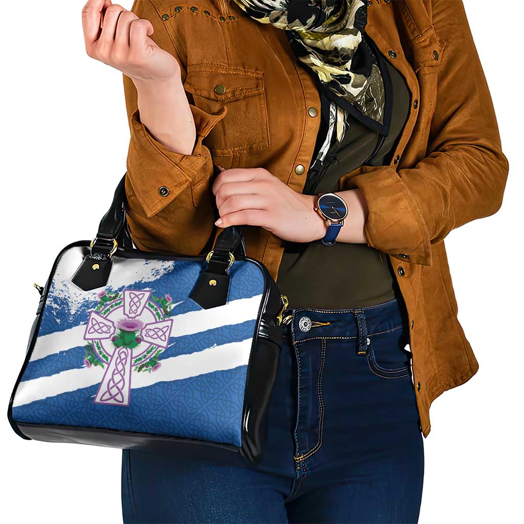 Scotland Celtic Cross Shoulder Handbag Thistle Flowers LT18