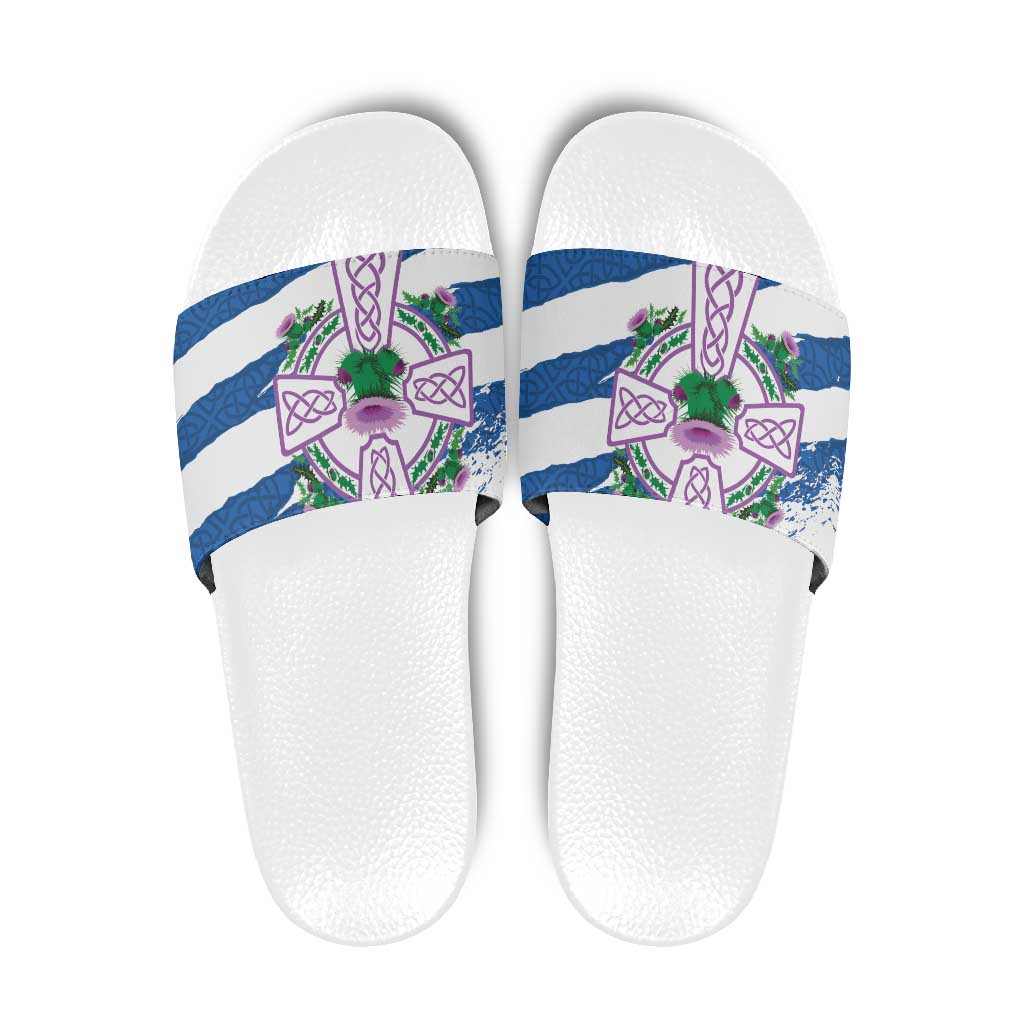 Scotland Celtic Cross Slide Sandals Thistle Flowers LT18