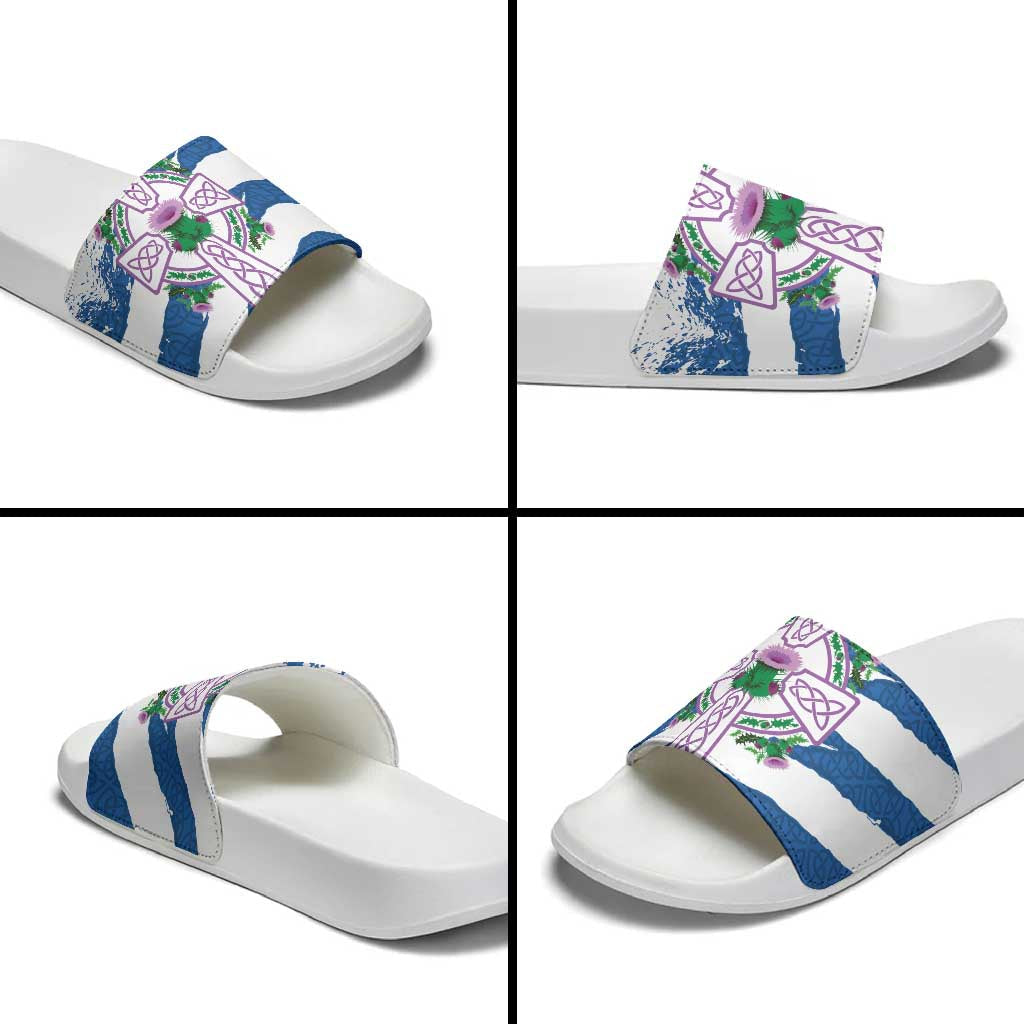 Scotland Celtic Cross Slide Sandals Thistle Flowers LT18