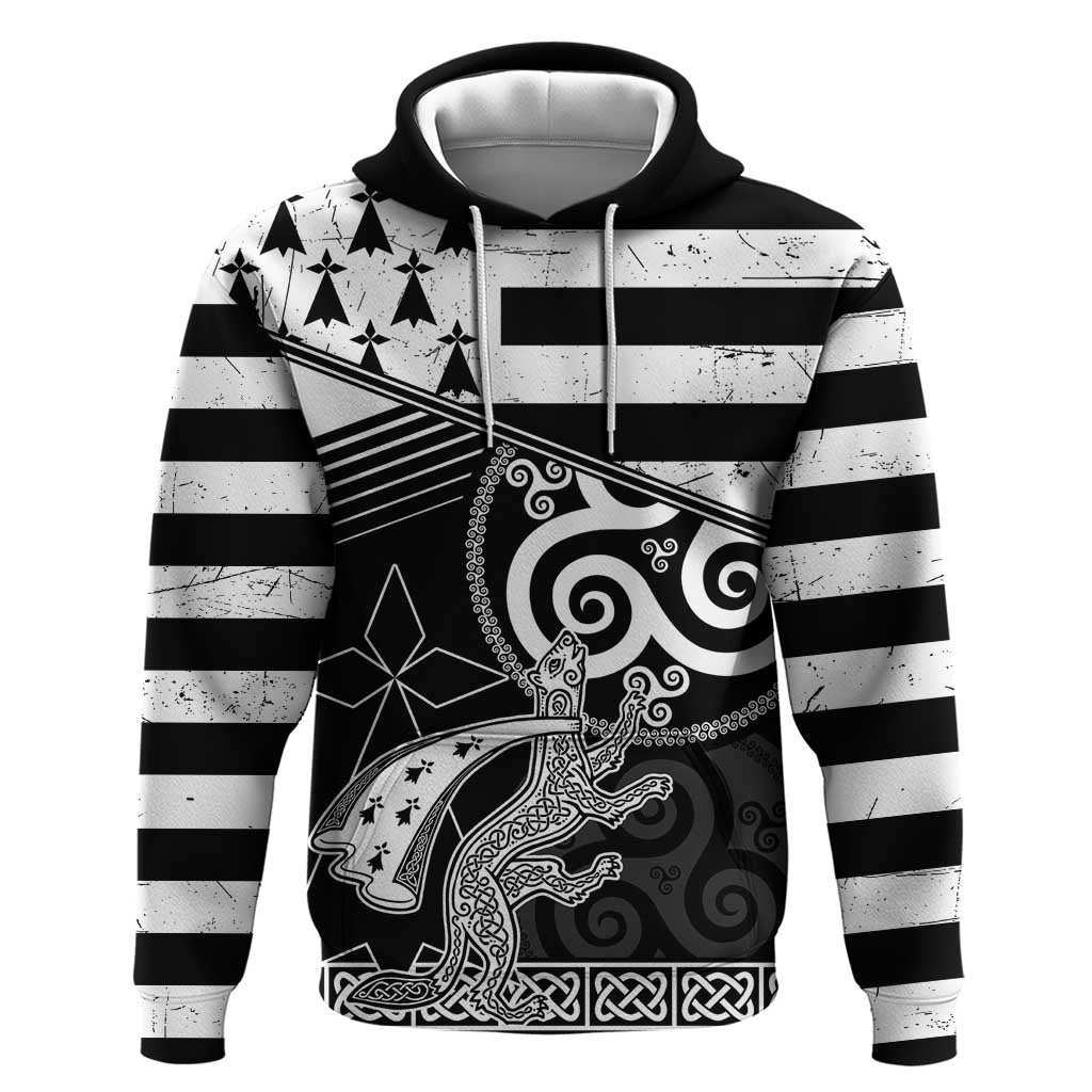 Brittany Ermine Celtic Hoodie Black Celtic Triskels LT18