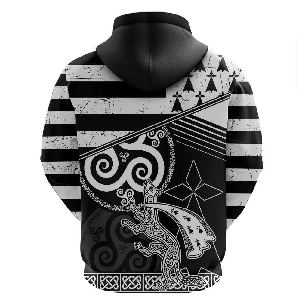 Brittany Ermine Celtic Hoodie Black Celtic Triskels LT18