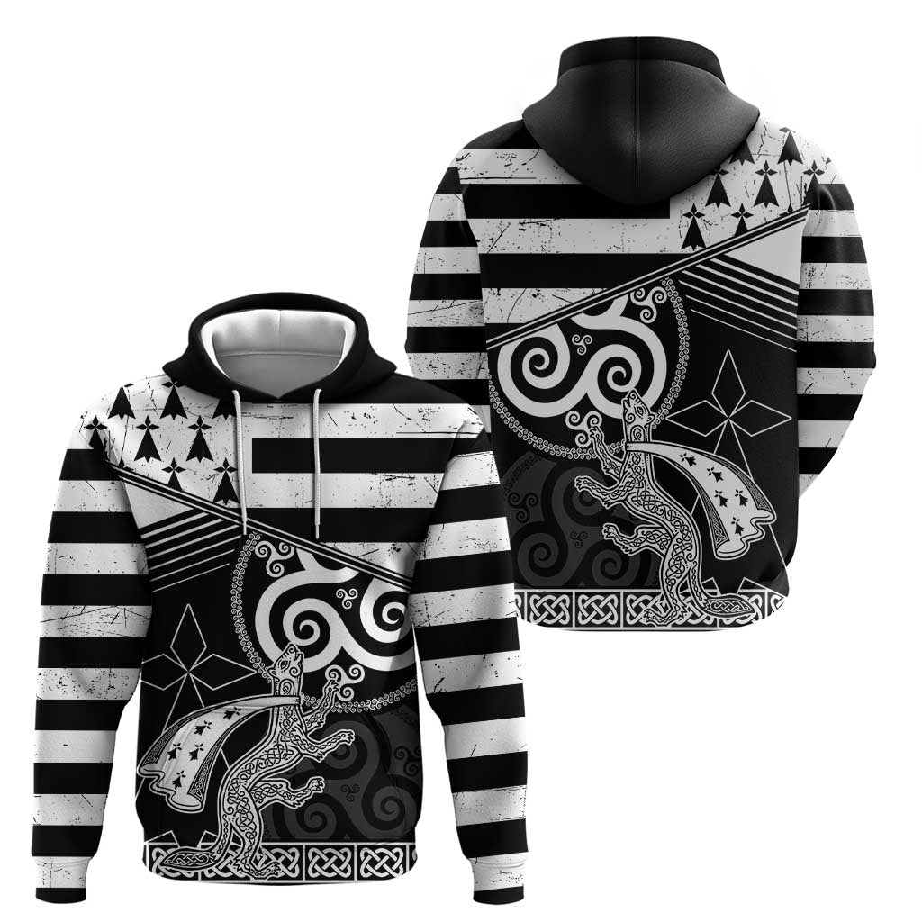 Brittany Ermine Celtic Hoodie Black Celtic Triskels LT18