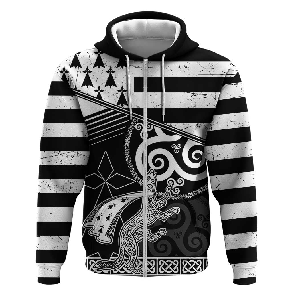 Brittany Ermine Celtic Hoodie Black Celtic Triskels LT18