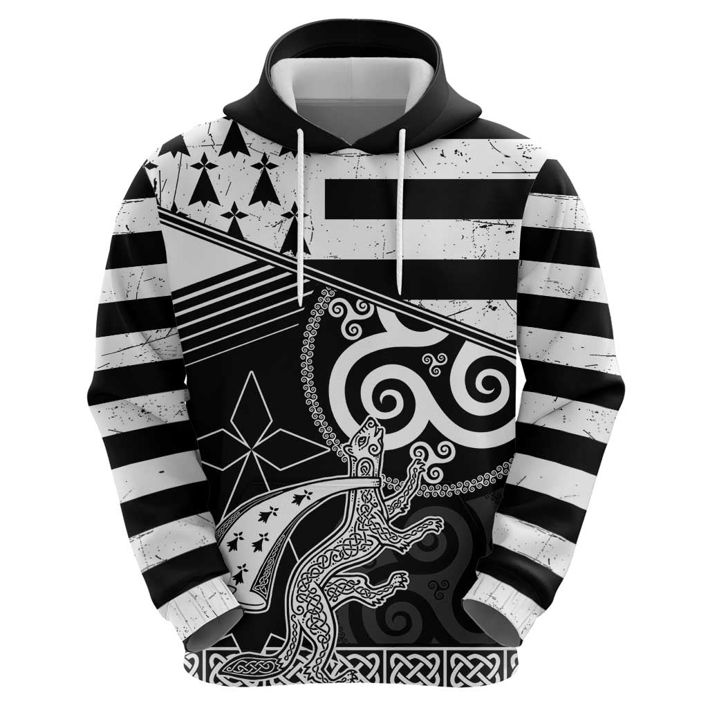 Brittany Ermine Celtic Hoodie Black Celtic Triskels LT18