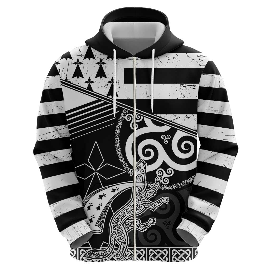 Brittany Ermine Celtic Hoodie Black Celtic Triskels LT18