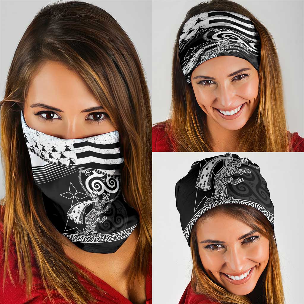 Brittany Ermine Celtic Neck Gaiter Black Celtic Triskels LT18