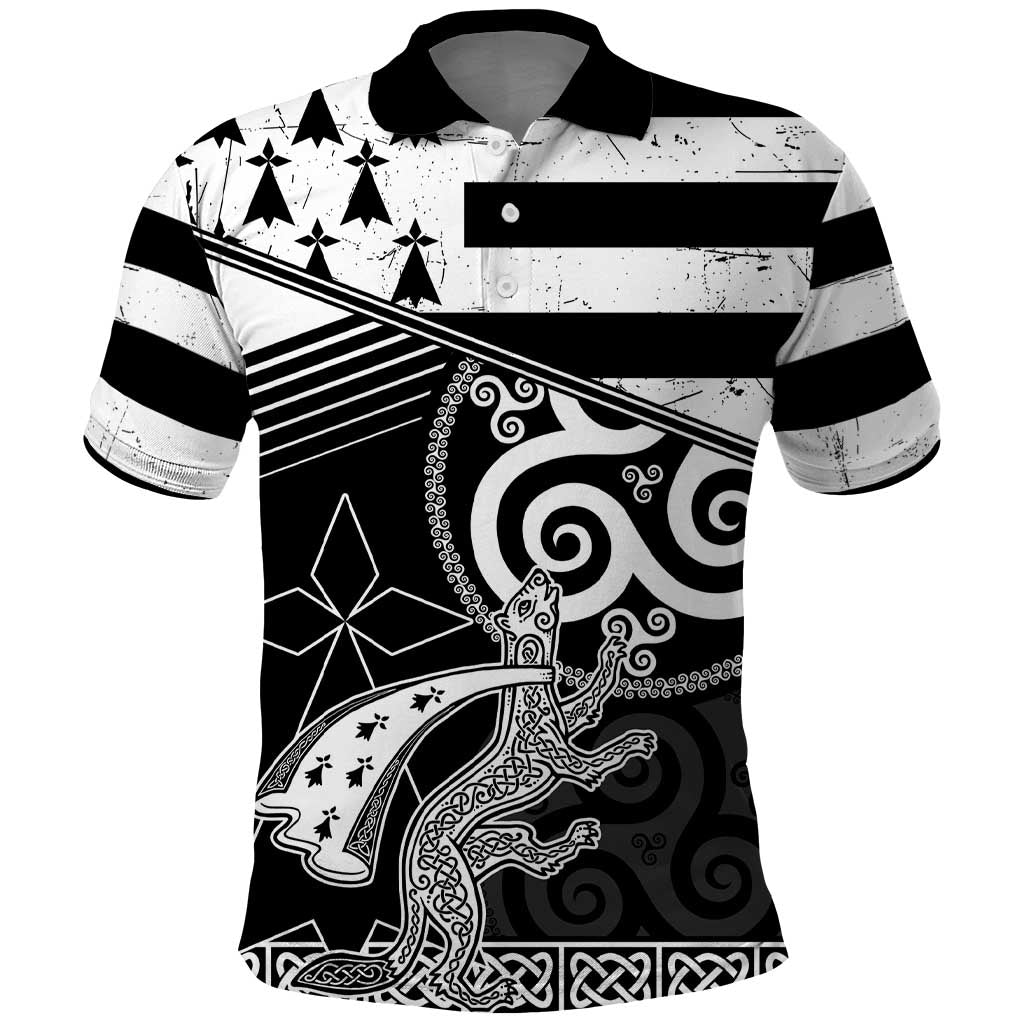 Brittany Ermine Celtic Polo Shirt Black Celtic Triskels LT18