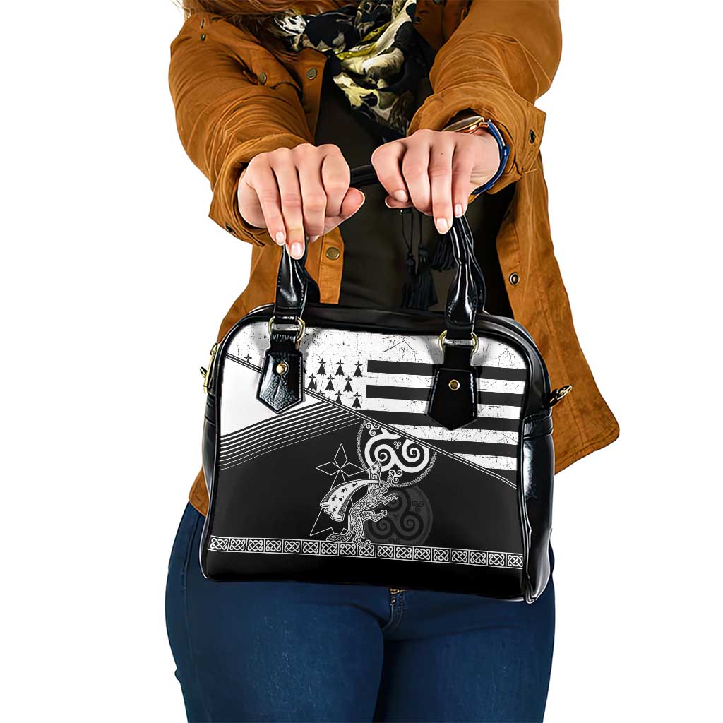 Brittany Ermine Celtic Shoulder Handbag Black Celtic Triskels LT18