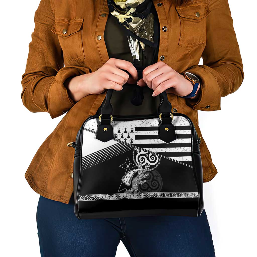 Brittany Ermine Celtic Shoulder Handbag Black Celtic Triskels LT18