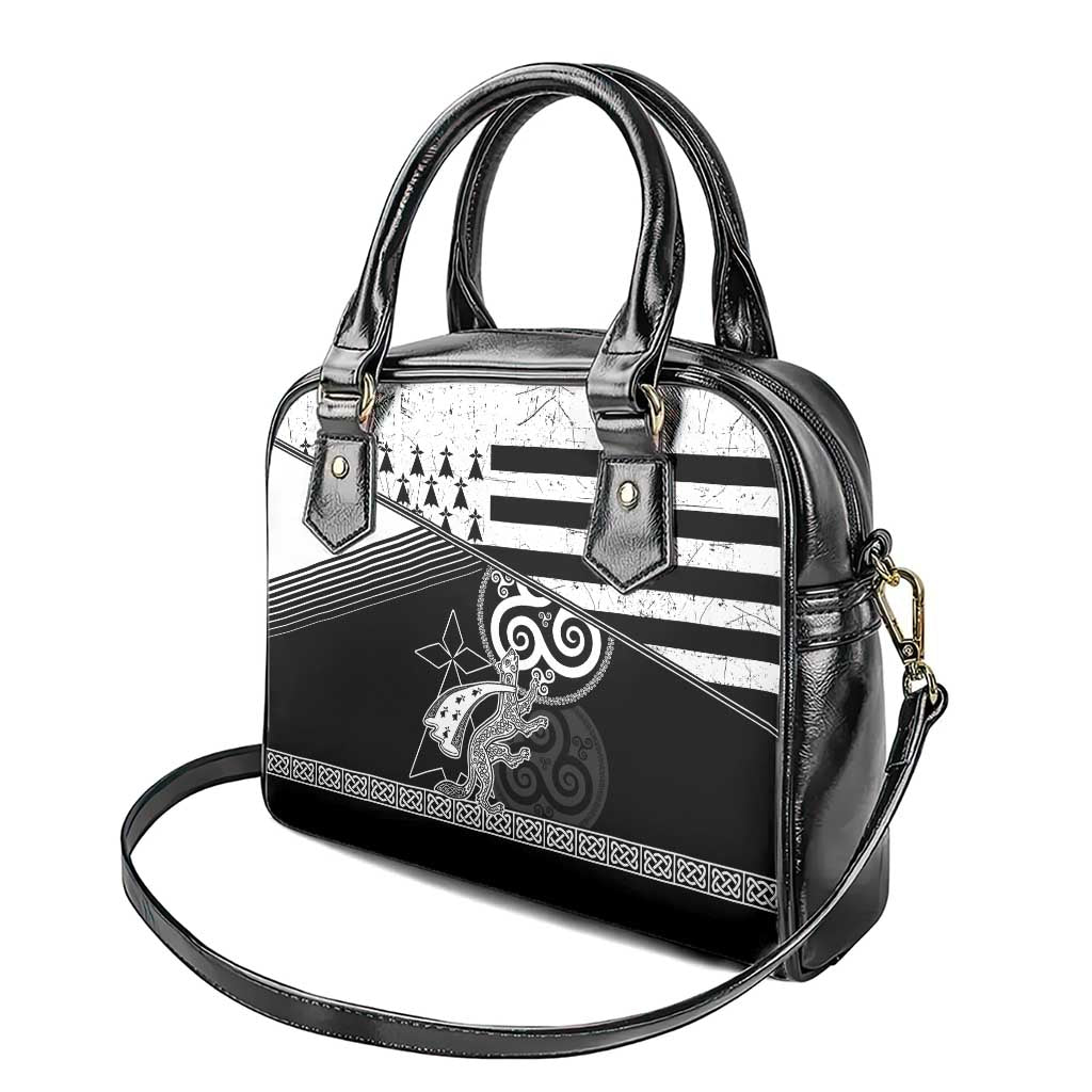 Brittany Ermine Celtic Shoulder Handbag Black Celtic Triskels LT18