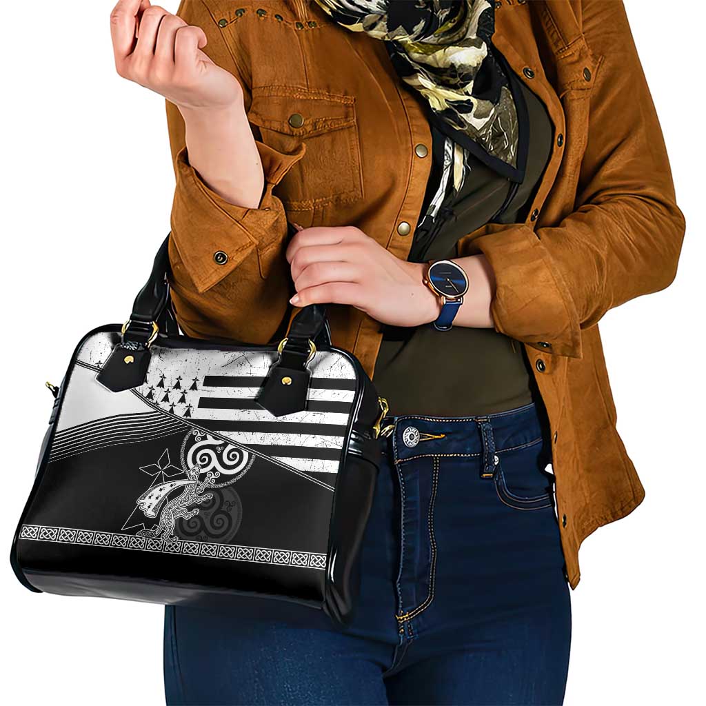 Brittany Ermine Celtic Shoulder Handbag Black Celtic Triskels LT18