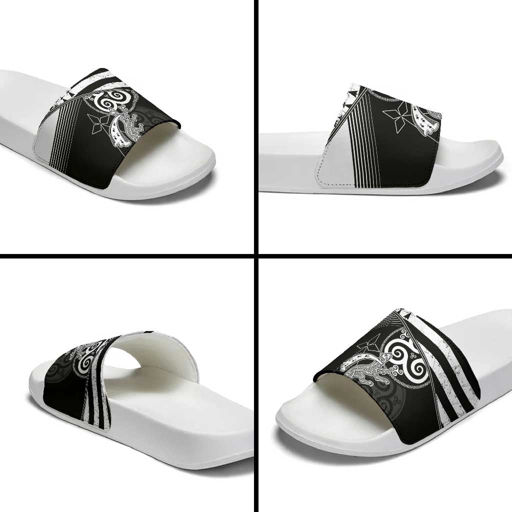 Brittany Ermine Celtic Slide Sandals Black Celtic Triskels LT18