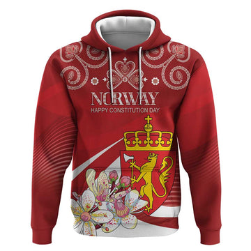 Personalized Norway Constitution Day Hoodie Norwegian Lion Pyramidal Saxifrage LT18