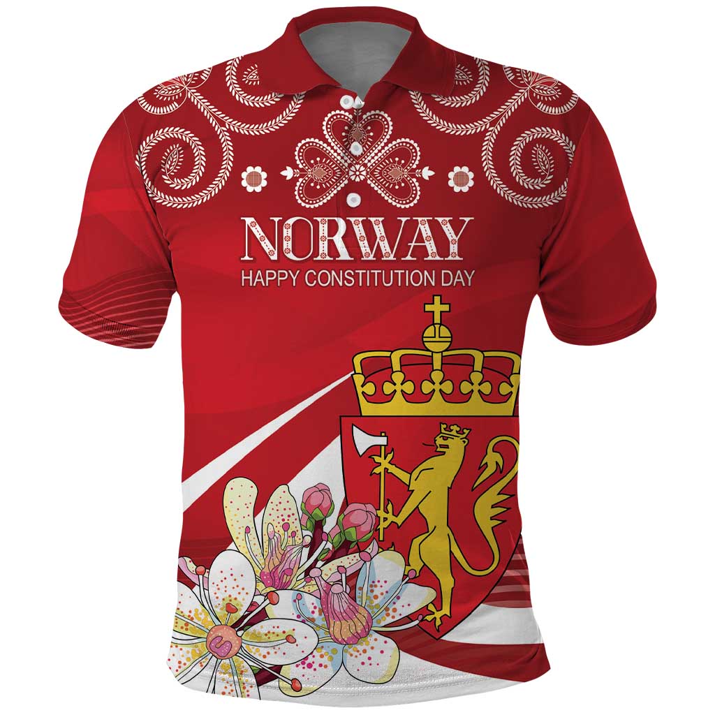Personalized Norway Constitution Day Polo Shirt Norwegian Lion Pyramidal Saxifrage LT18