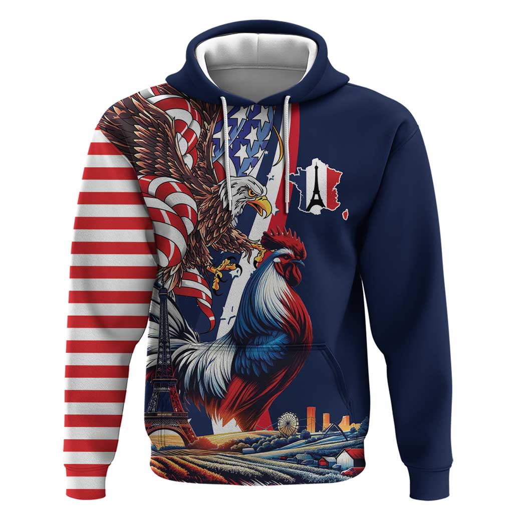 French American Heritage Month Hoodie Gallic Rooster And Bald Eagle LT18