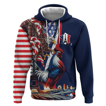French American Heritage Month Hoodie Gallic Rooster And Bald Eagle LT18