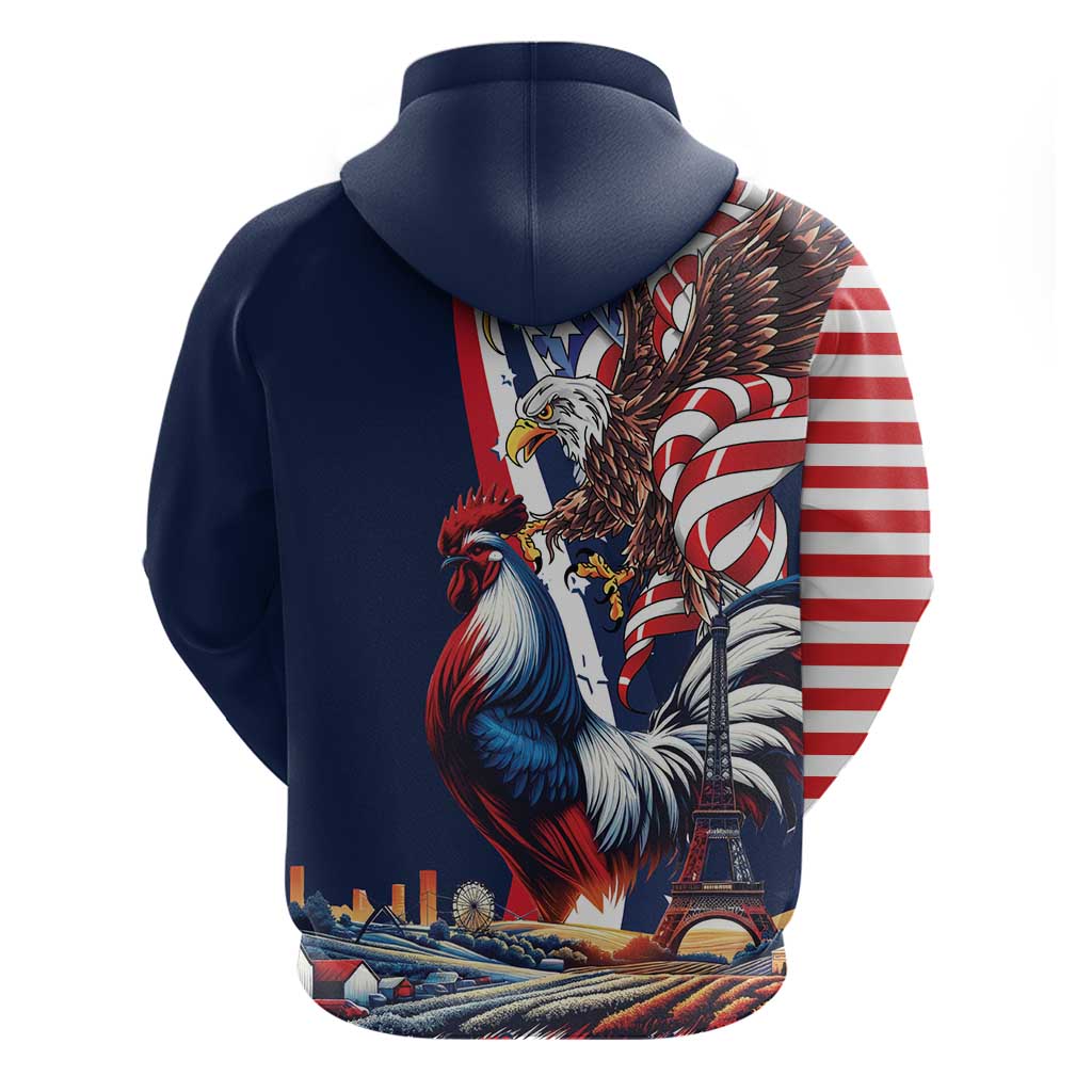 French American Heritage Month Hoodie Gallic Rooster And Bald Eagle LT18