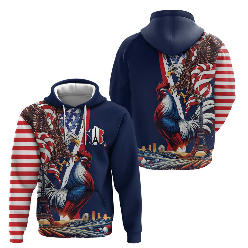 French American Heritage Month Hoodie Gallic Rooster And Bald Eagle LT18