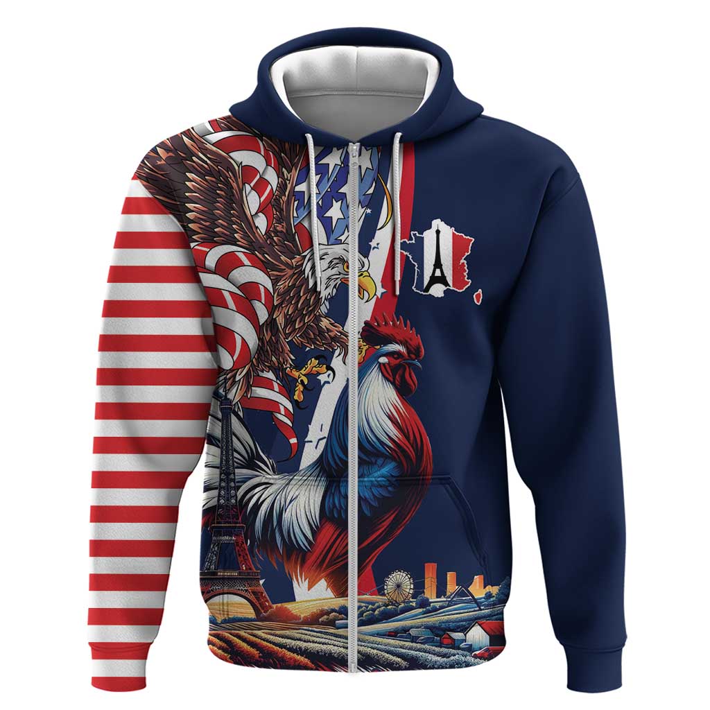 French American Heritage Month Hoodie Gallic Rooster And Bald Eagle LT18