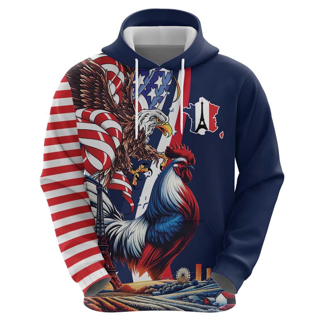 French American Heritage Month Hoodie Gallic Rooster And Bald Eagle LT18
