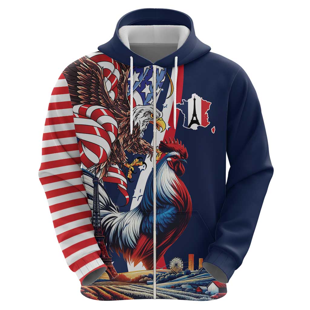 French American Heritage Month Hoodie Gallic Rooster And Bald Eagle LT18