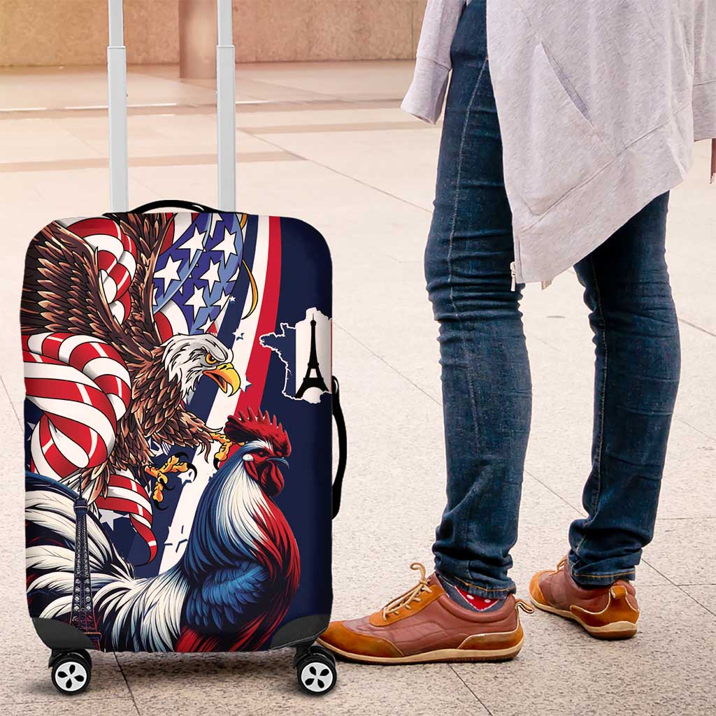 French American Heritage Month Luggage Cover Gallic Rooster And Bald Eagle LT18