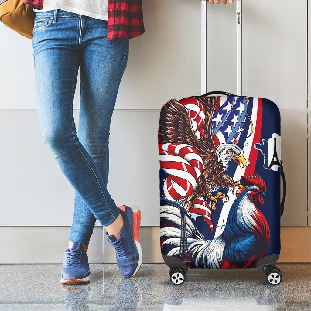 French American Heritage Month Luggage Cover Gallic Rooster And Bald Eagle LT18