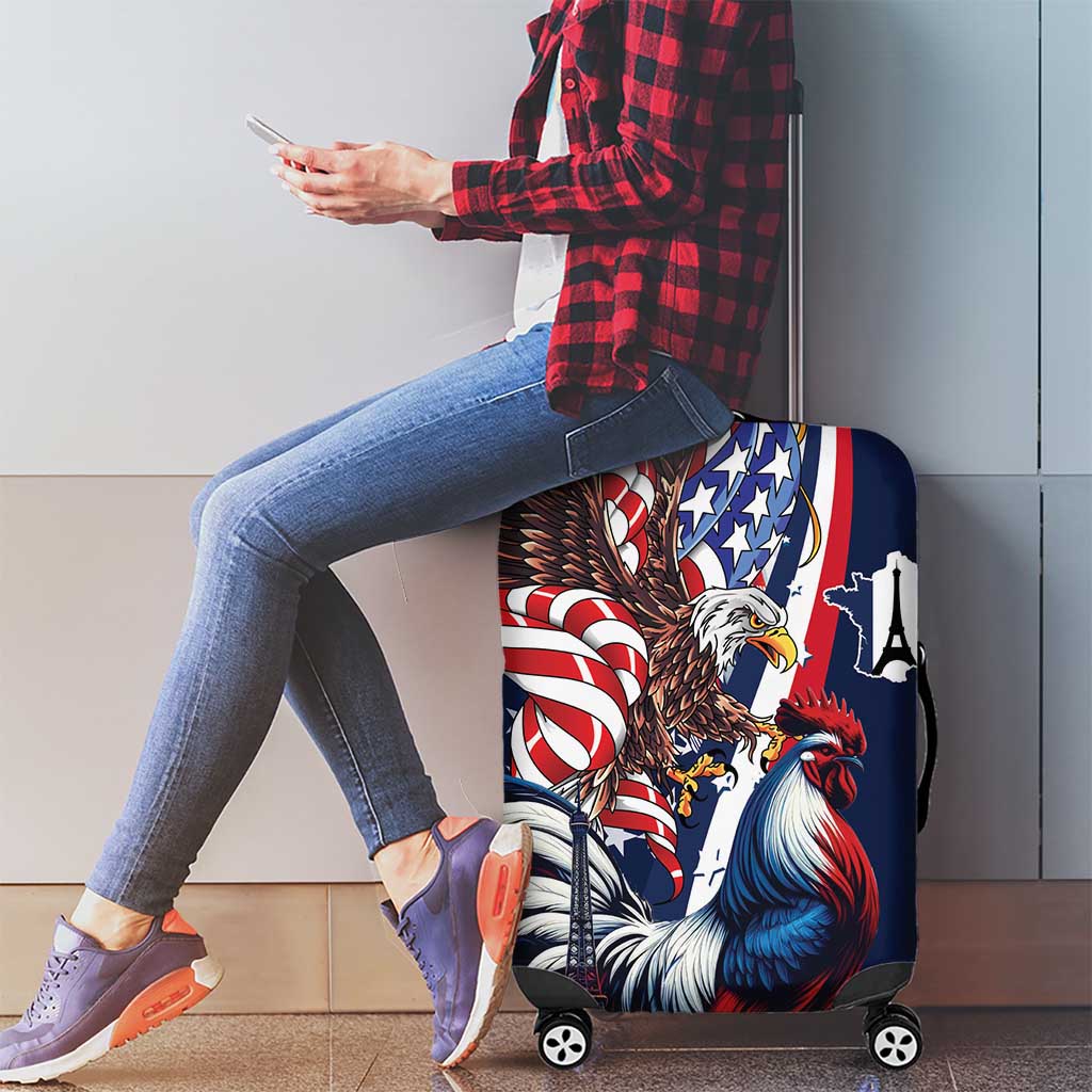 French American Heritage Month Luggage Cover Gallic Rooster And Bald Eagle LT18