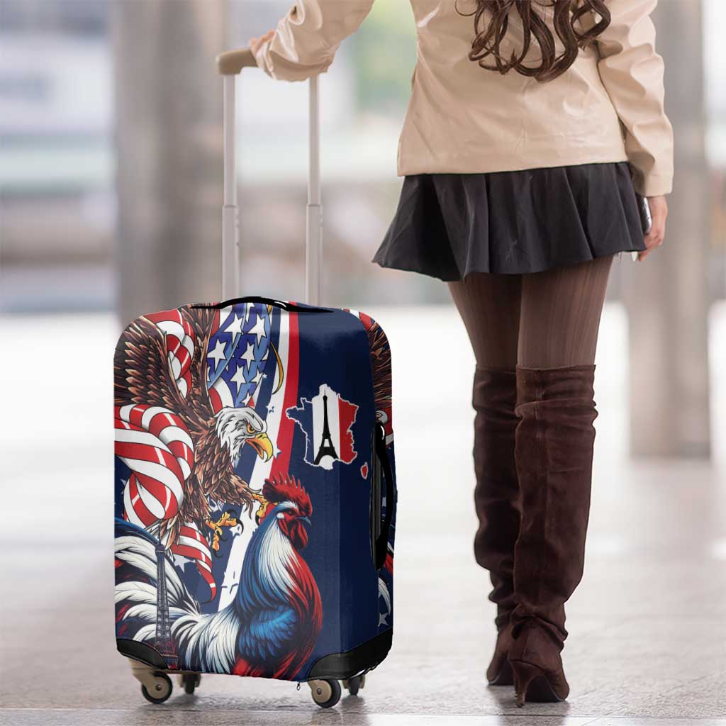 French American Heritage Month Luggage Cover Gallic Rooster And Bald Eagle LT18