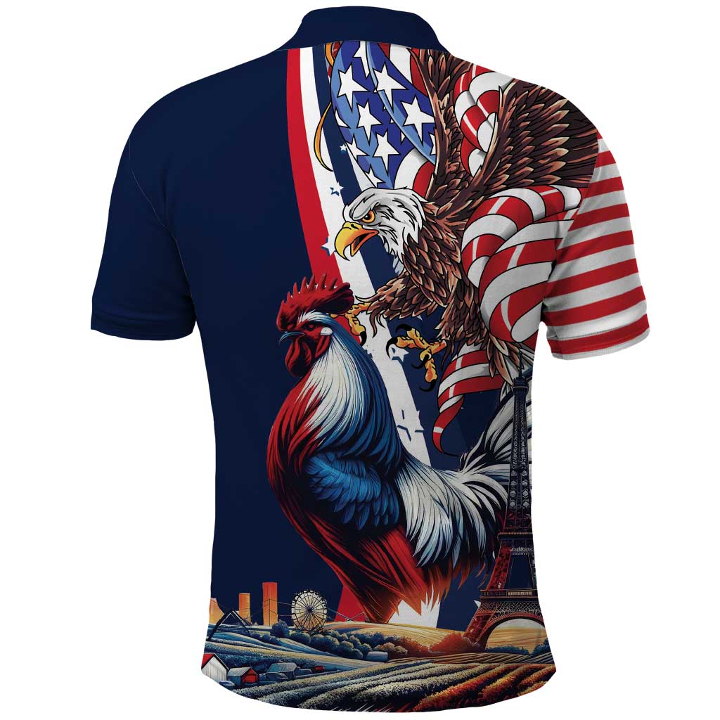 French American Heritage Month Polo Shirt Gallic Rooster And Bald Eagle LT18