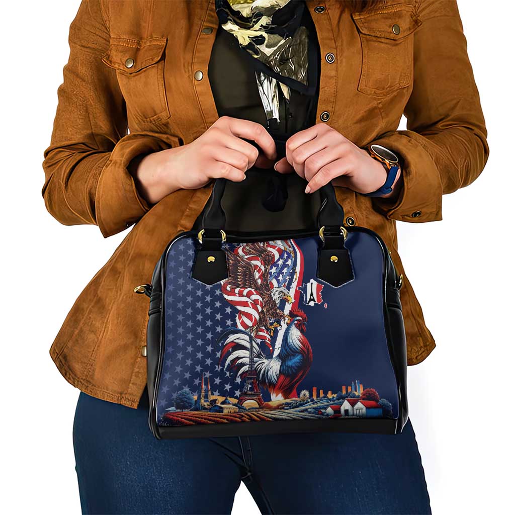 French American Heritage Month Shoulder Handbag Gallic Rooster And Bald Eagle LT18