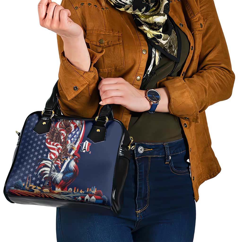 French American Heritage Month Shoulder Handbag Gallic Rooster And Bald Eagle LT18