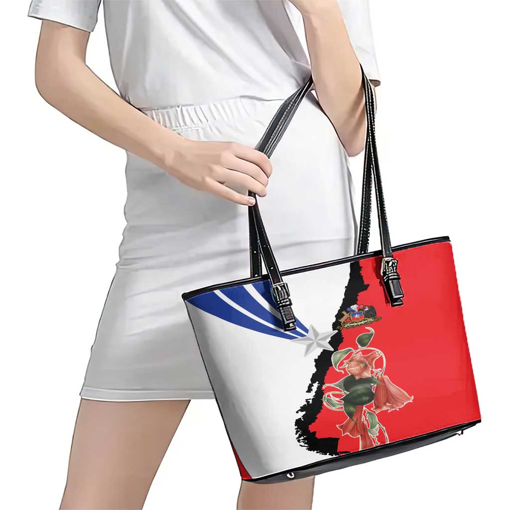 Chile Lapageria Rosea Leather Tote Bag With Flag Color LT18