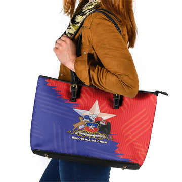 Chile Coat Of Arms Leather Tote Bag With Flag Style LT18