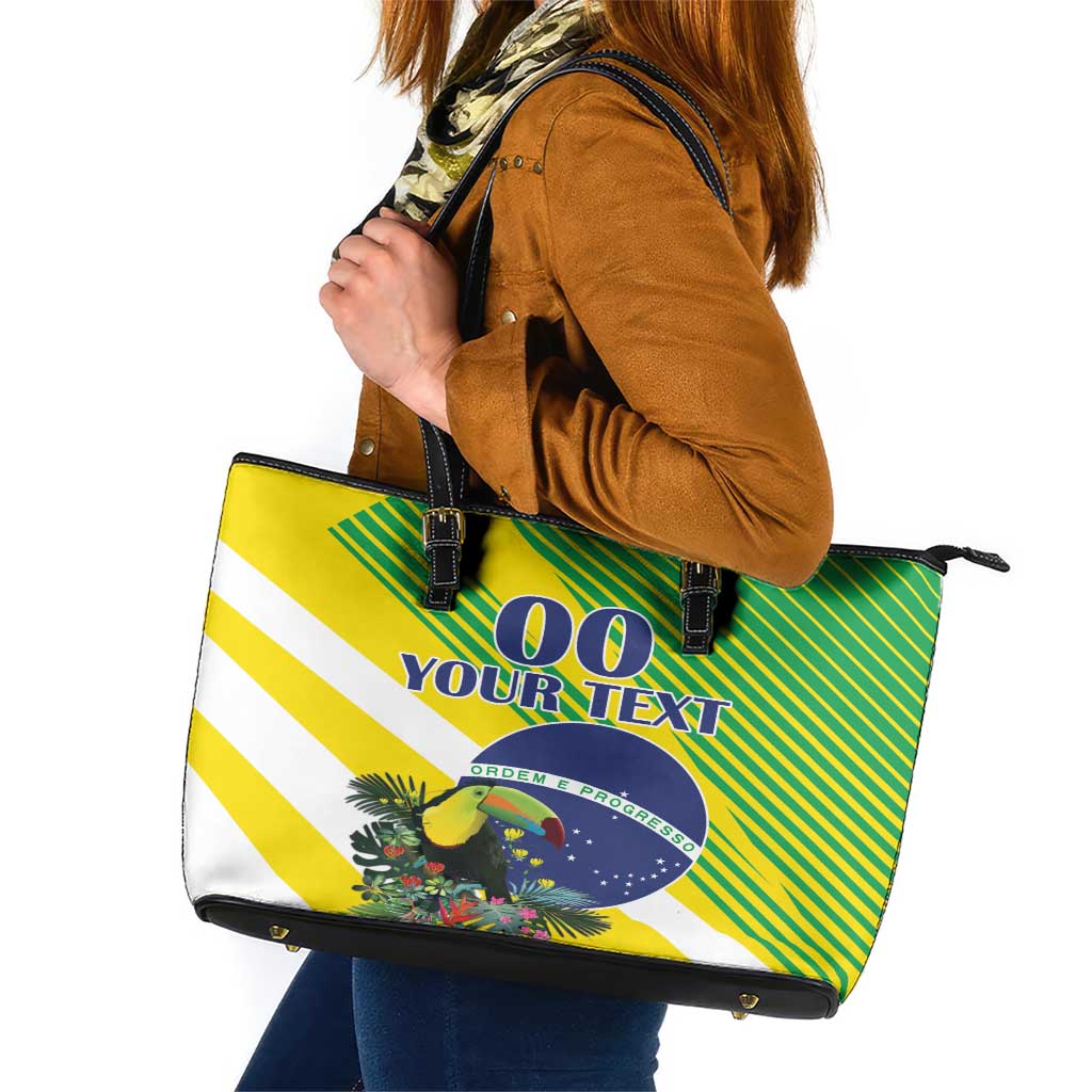 Custom Brazil Independence Day Leather Tote Bag Toco Toucan Ordem e Progresso LT18