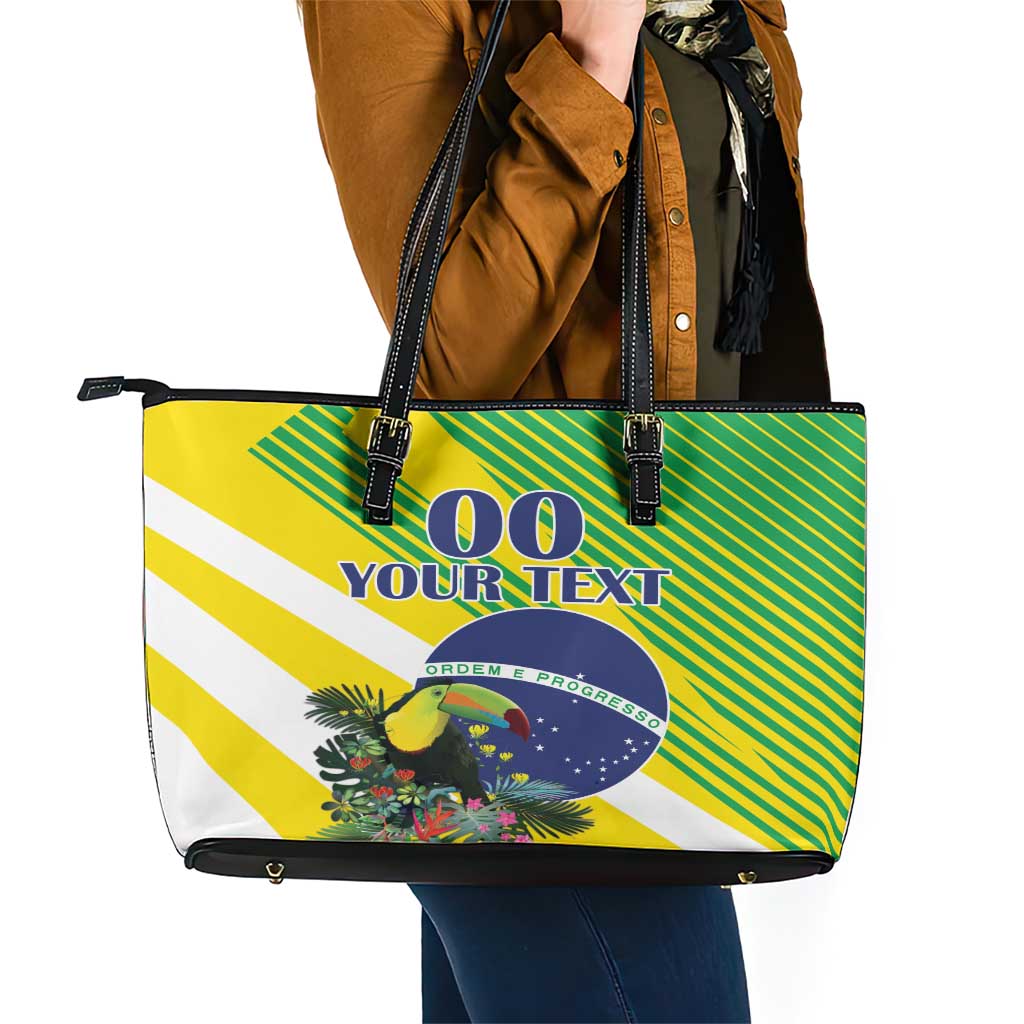 Custom Brazil Independence Day Leather Tote Bag Toco Toucan Ordem e Progresso LT18