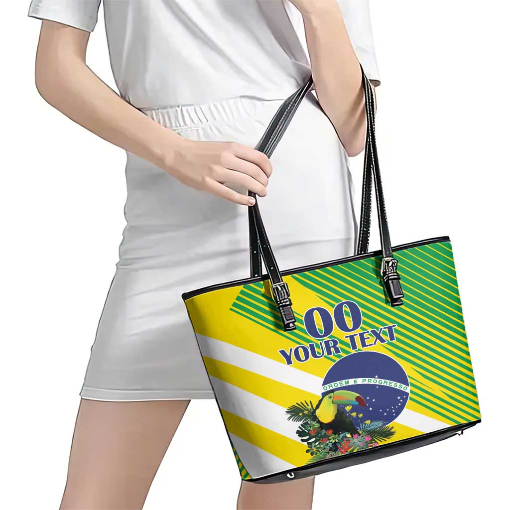 Custom Brazil Independence Day Leather Tote Bag Toco Toucan Ordem e Progresso LT18