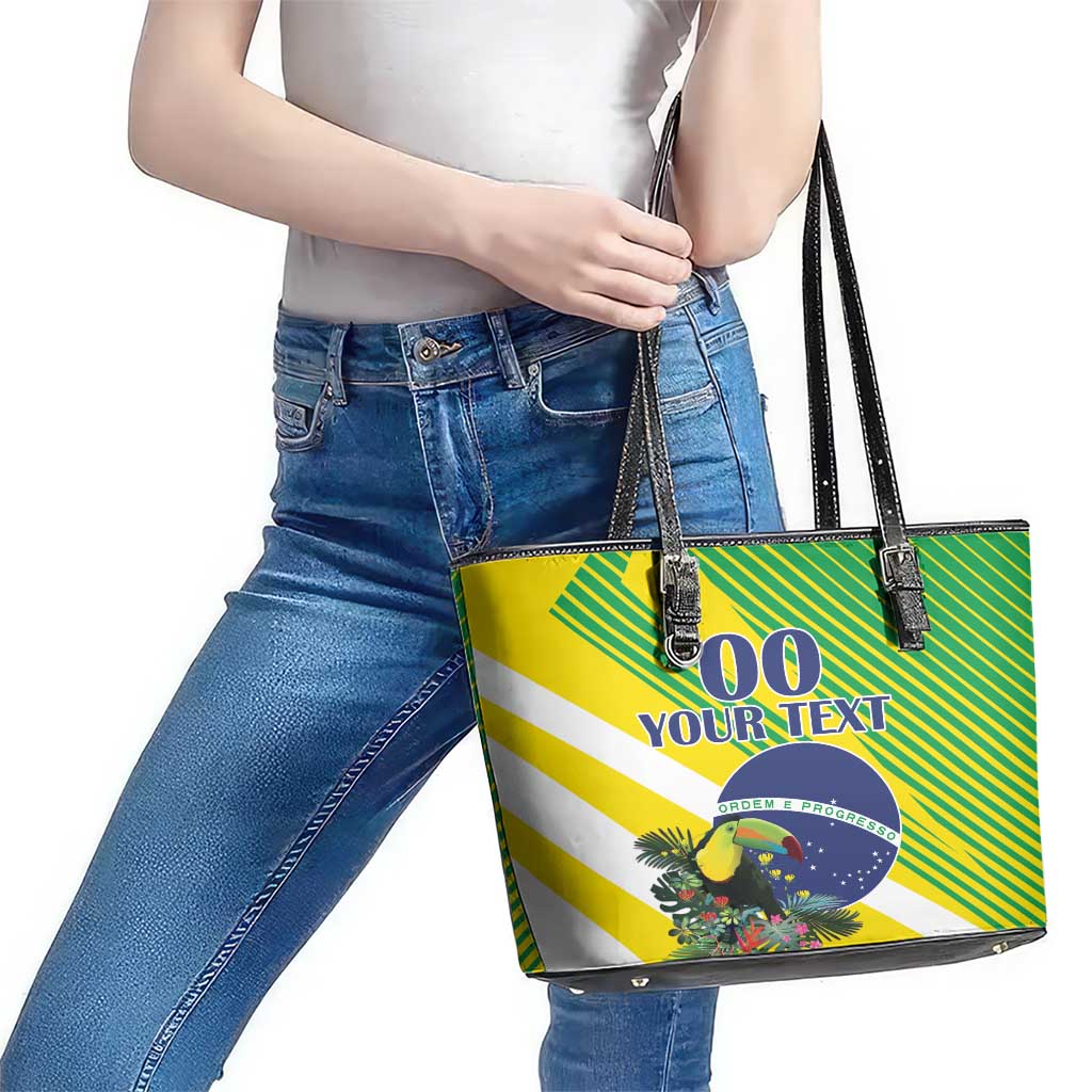 Custom Brazil Independence Day Leather Tote Bag Toco Toucan Ordem e Progresso LT18