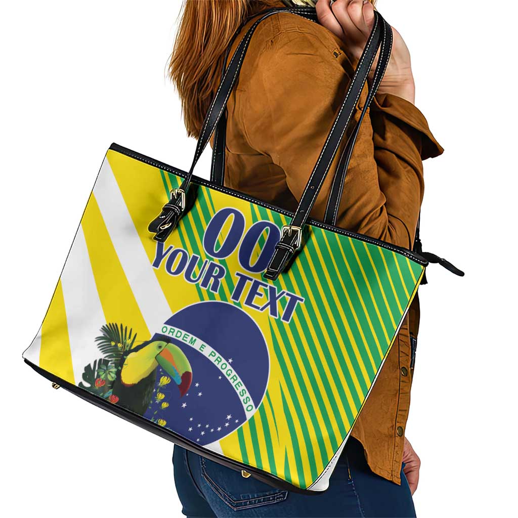 Custom Brazil Independence Day Leather Tote Bag Toco Toucan Ordem e Progresso LT18