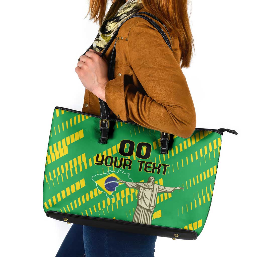 Custom Brazil Happy Independence Day Leather Tote Bag Cristo Redentor Flag Style LT18