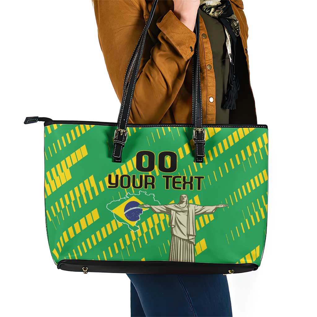 Custom Brazil Happy Independence Day Leather Tote Bag Cristo Redentor Flag Style LT18