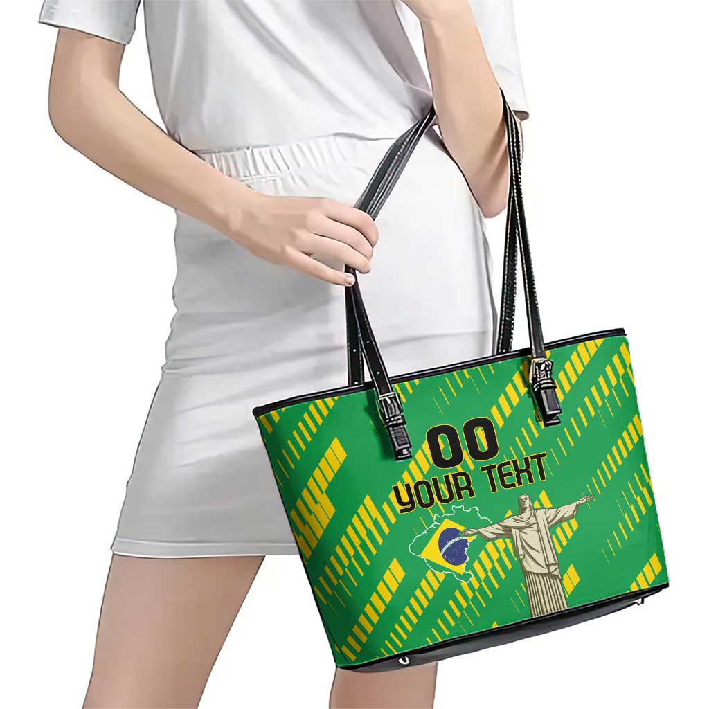 Custom Brazil Happy Independence Day Leather Tote Bag Cristo Redentor Flag Style LT18